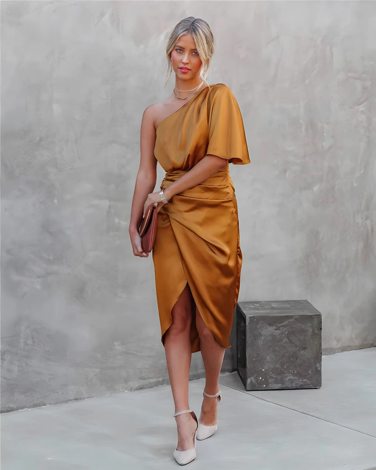 AINARA | Vestido Midi De Un Hombro